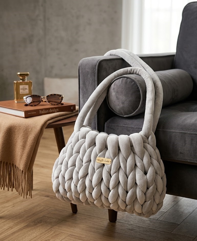 ##Il Grigia – Borsa Velvet Chunky Knit Grigio Antracite##